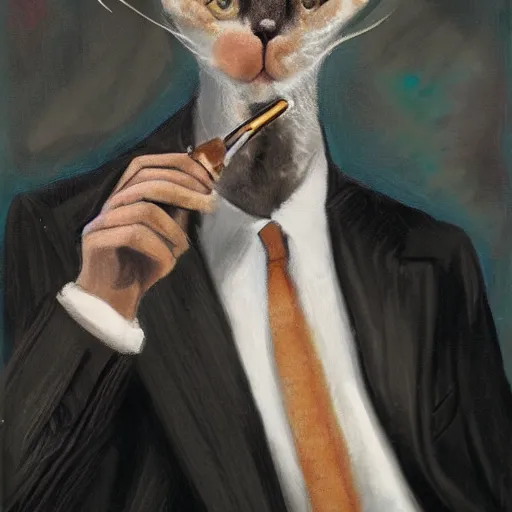 Image similar to cat in suit smoking cigar, portrait,