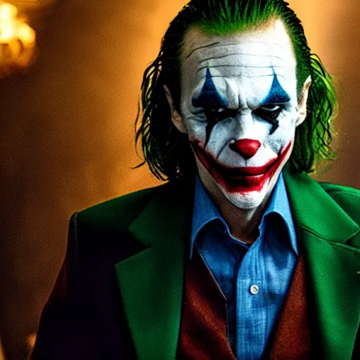 Prompt: film still of River Phoenix as joker in the new Joker movie