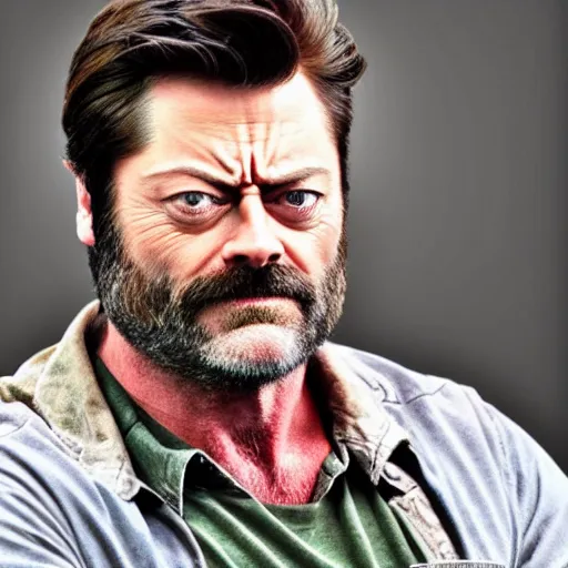 Image similar to nick offerman as wolverine, photorealistic movie still, detailed, 8 k