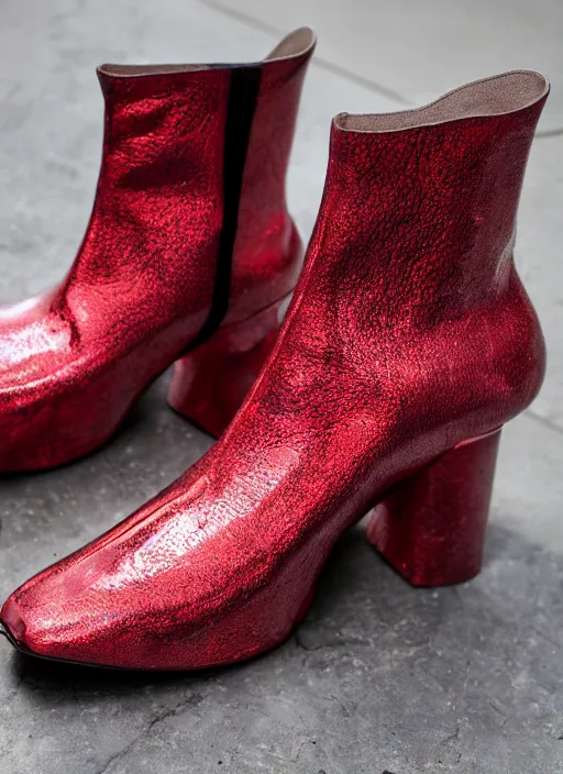 Image similar to hyperrealistic and heavy detailed balenciaga boots of whole lotta red by playboi carti, leica sl 2 5 0 mm, vivid color, high quality, high textured, real life