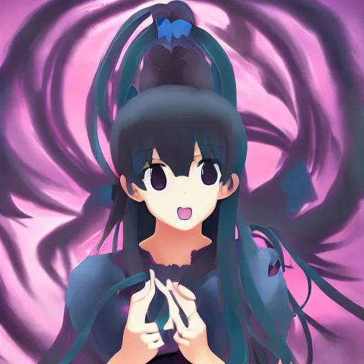 Image similar to digital art of anime ariana grande with shadow demon behind her holding her 8 k