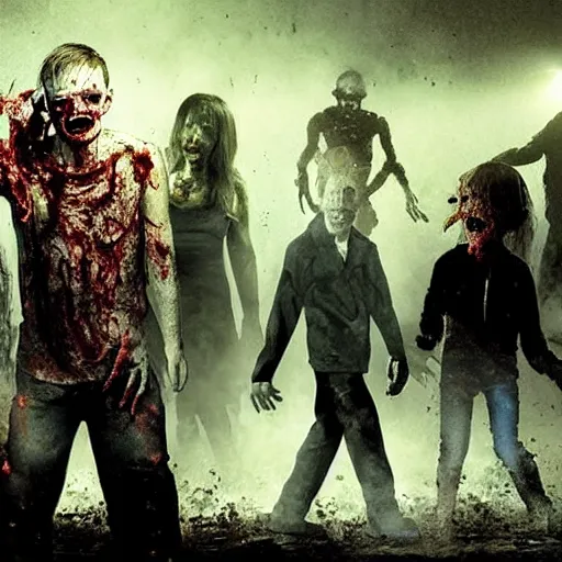 Image similar to a zombie movie where all the zombies are stephen hawking, horror imax cinematic dark night fog