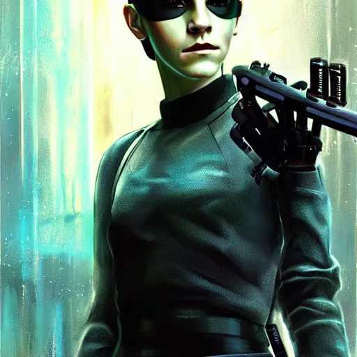 Image similar to emma watson as a cyborg in the matrix, digital art, detailed, painting, fantasy, sci fi, by ilya kuvshinov