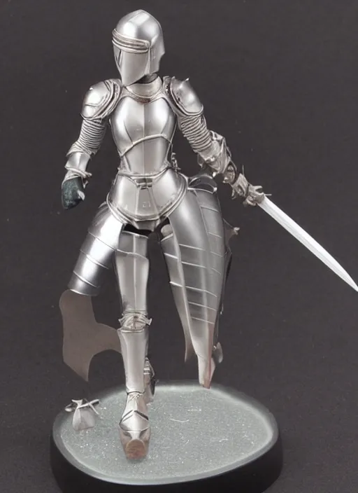 Prompt: 80mm, resin detailed model figure of a female wearing a silver knight armor