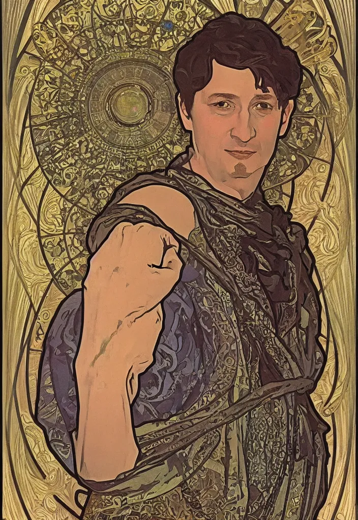 Image similar to geoffrey hinton as the emperor on a tarot card, tarot in art style by alphonse mucha