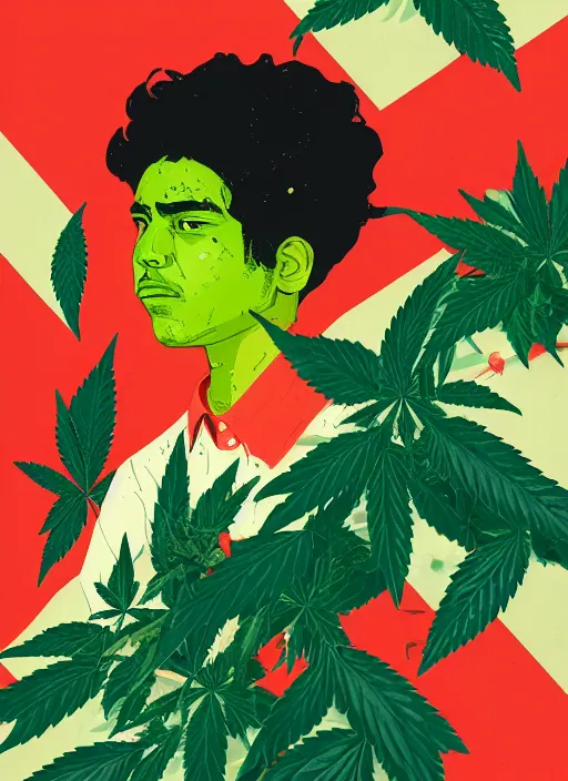 Image similar to profile picture by sachin teng x supreme, marijuana, organic painting, asymmetrical, green, marijuana smoke, matte paint, hard edges, energetic