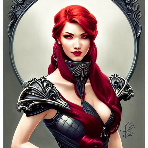 Image similar to head and shoulders portrait of Katarina from League of Legends illustration, medium shot, intricate, elegant, highly detailed, digital art, ffffound, art by JC Leyendecker and sachin teng