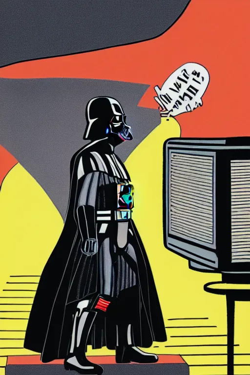 Prompt: an illustration of darth vader watching tv in the style of lichtenstein