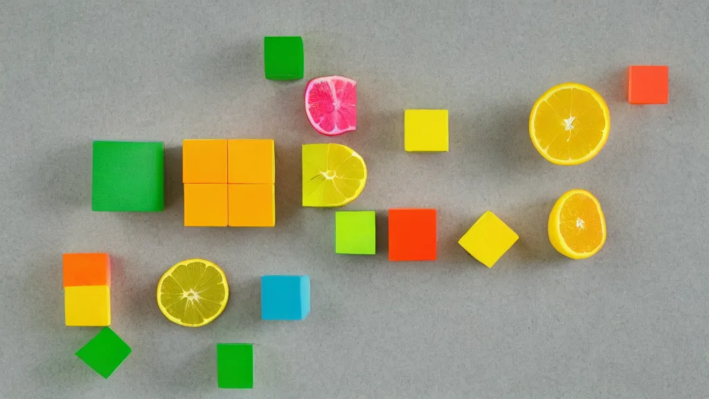 Image similar to cmyk risograph print billable citrus cube ( s ) in nature