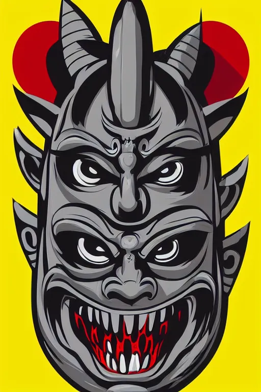 Image similar to guy wearing oni mask and bring skateboard. pop art, without duplicating image!!!, symmetrical, extreme details, digital painting, vector image, concept art, smooth, sharp focus, illustration, intricate, art by richard hamilton and mimmo rottela, pixels art by kirokaze and paul robertson