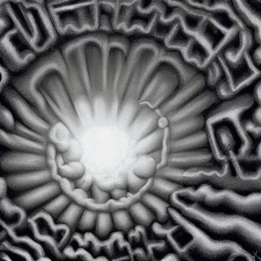 Image similar to russian fluffy hell pollen atom bomb, by jeff koons and lawren harris, ambient occlusion, speedpainting