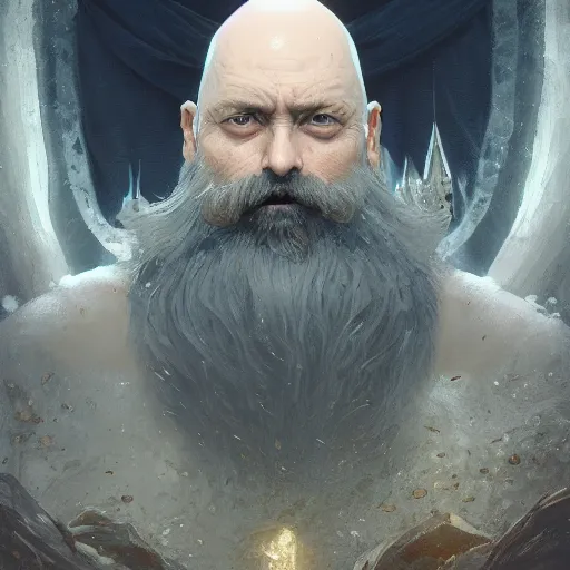 Image similar to highly detailed portrait from a balded gothic man with designer beard, stephen bliss, unreal engine, fantasy art by greg rutkowski, loish, rhads, ferdinand knab, makoto shinkai and lois van baarle, ilya kuvshinov, rossdraws, tom bagshaw, global illumination, radiant light, detailed and intricate environment