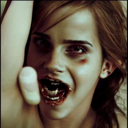 Image similar to epic photoshoot of emma watson as a zombie. super detailed, hyper realistic, detailed eyes, detailed smile, pretty, incredible