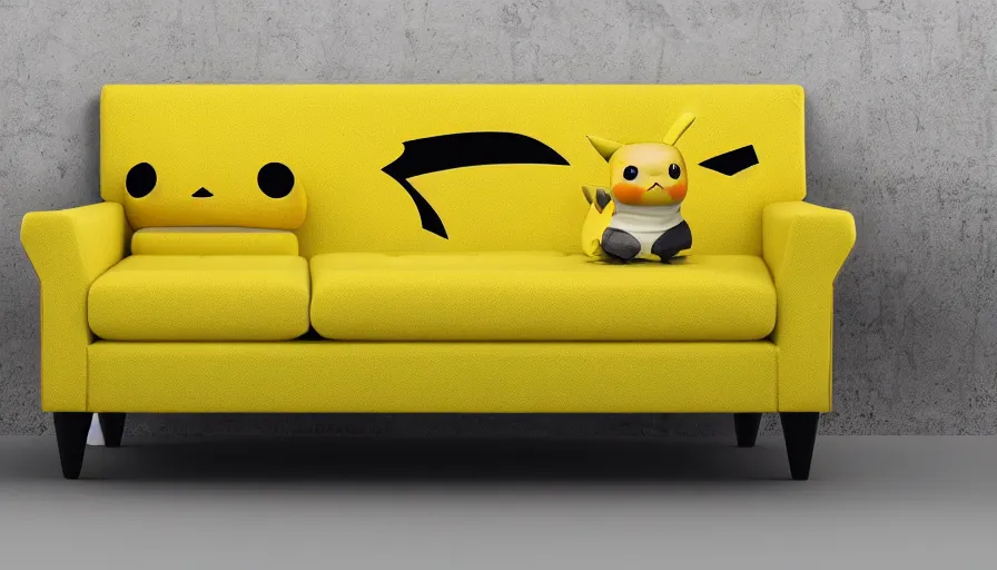 Image similar to product photo sofa in style of pikachu