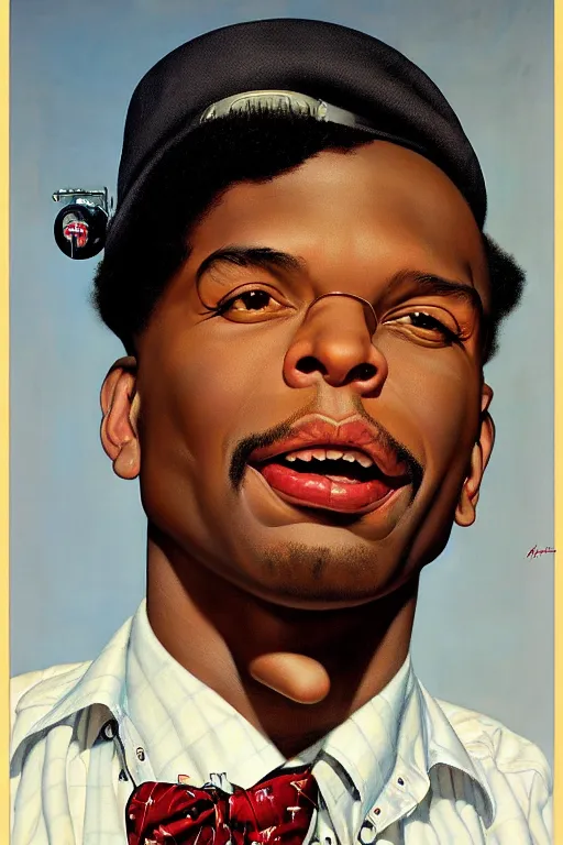 Prompt: tarik luqmaan trotter portrait by gil elvgren and norman rockwell and rob gonsalves and hajime sorayama, hyperrealistic, high detail, ultra detailed, highly detailed face, ruffled fabric