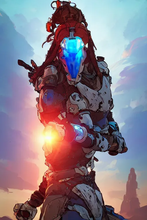 Image similar to combination suit armor aloy horizon forbidden west horizon zero dawn robot ninja mask helmet backpack tribal, art gta 5 comics, official fanart behance hd artstation by jesper ejsing, by rhads, makoto shinkai and lois van baarle, ilya kuvshinov, ossdraws radiating a glowing aura cgi rtx 2 0 2 2