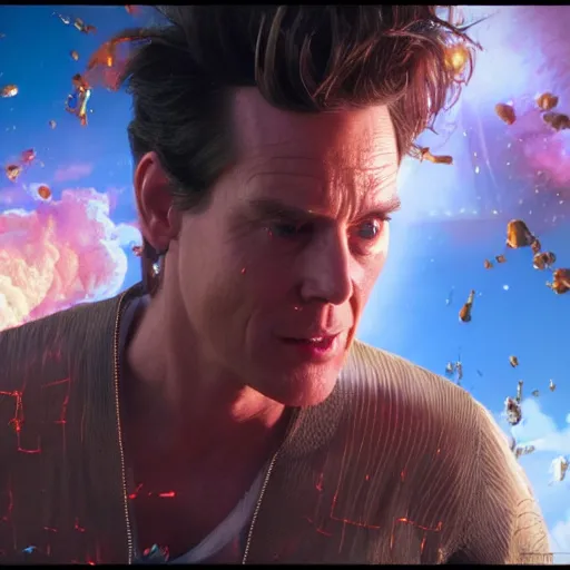 Image similar to hyperrealistic film still of ace ventura in space, violent explosion, stunning 3 d render, inspired by istvan sandorfi & greg rutkowski & unreal engine, perfect symmetry, dim volumetric cinematic lighting, 8 k octane comprehensive render, extremely hyper - detailed, incredibly lifelike attributes, intricate, real flesh texture, masterpiece, artstation, stunning,