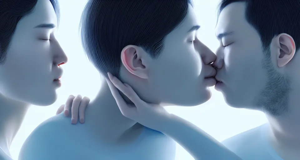 Image similar to xray medical photos of couples kissing each other, octane render, concept art, realistic, high details, art by hsiao - ron cheng and james jean highly detailed, intricate detail, unreal engine, octane render