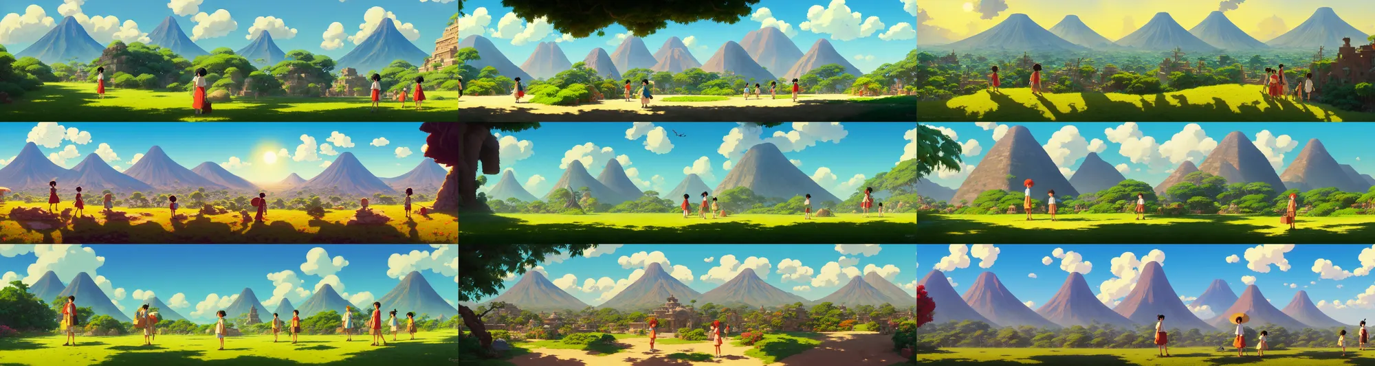 Prompt: a wholesome animation key shot of a sunny mexico panorama, studio ghibli, pixar and disney animation, sharp, rendered in gouache painting, anime gouache key art by greg rutkowski, bloom, dramatic, dynamic lighting