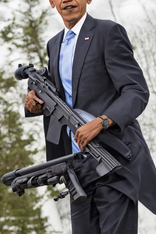 Prompt: obama with a rifle, professional HD photography, realistic