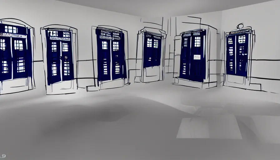 Prompt: TARDIS console, interior, roundels, white walls