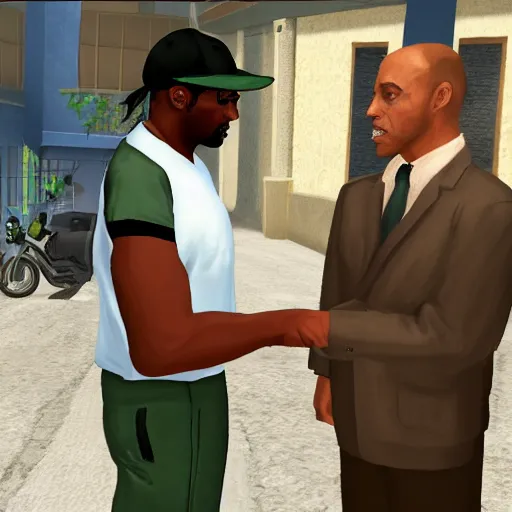 Image similar to cj from gta san andreas talking to the president of argentina alberto fernandez