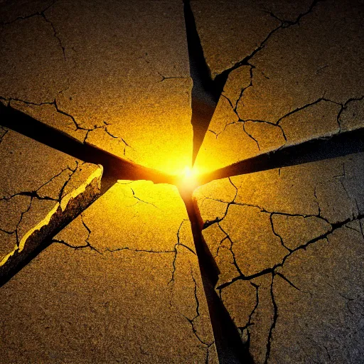 Prompt: photograph of a cracked stone with warm yellow light streaming out of the crack, fantasy, magical, mysterious, cinematic lighting, enhanced, rim lighting, studio photo, hd, 8k