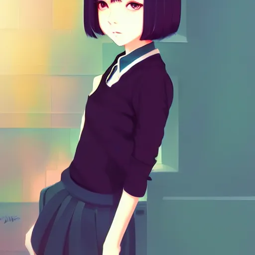 Prompt: elegant girl in urban outfit, cute fine face, digital painting, fan art, pixiv, by Ilya Kuvshinov, by Studio Ghibli