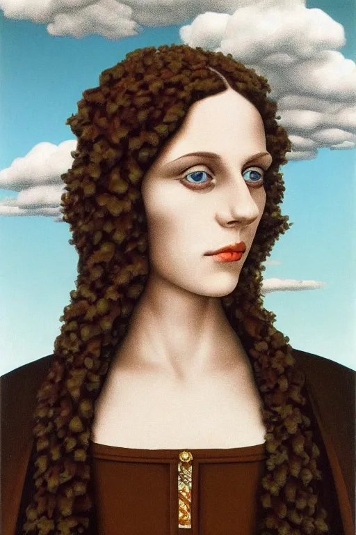 Prompt: portrait of beautiful young gothic maiden, readhead, highly detailed, artstation, illustration, art by rene magritte