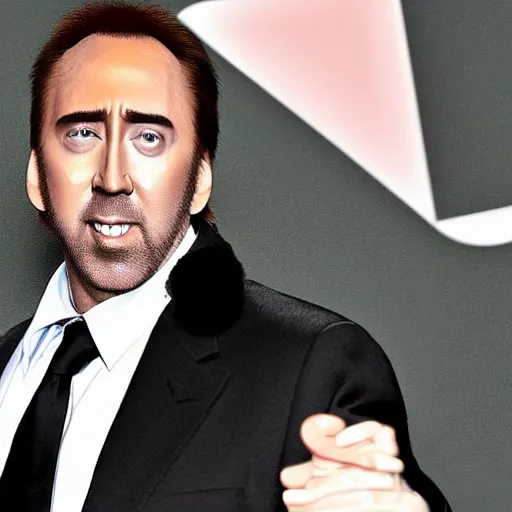 Prompt: nic cage viewing a minimalist logo for a dating app only for nic cage on christmas, corporate phone app icon