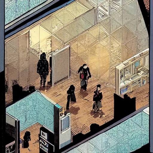 Image similar to A room with big screen on the wall from horror TV show by Feng Zhu and Loish and Laurie Greasley, Victo Ngai, Andreas Rocha, John Harris