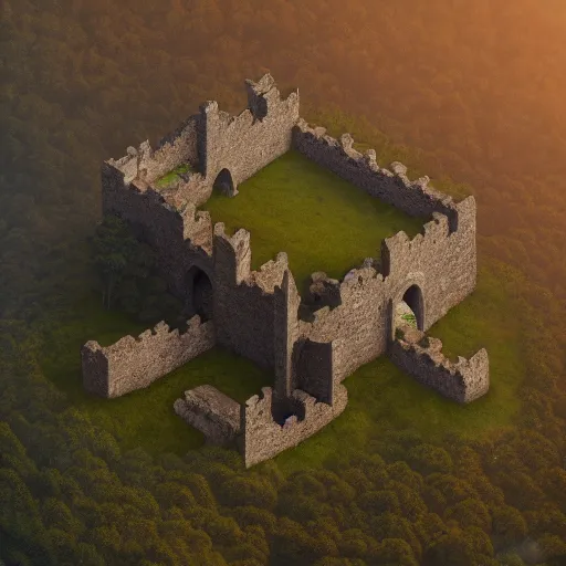 Prompt: aerial view of a stone fort sitting above a swamp in the sunset, dramatic lighting by alan lee by peter mohrbacher, trending on artstation sharp focus vfx key shot