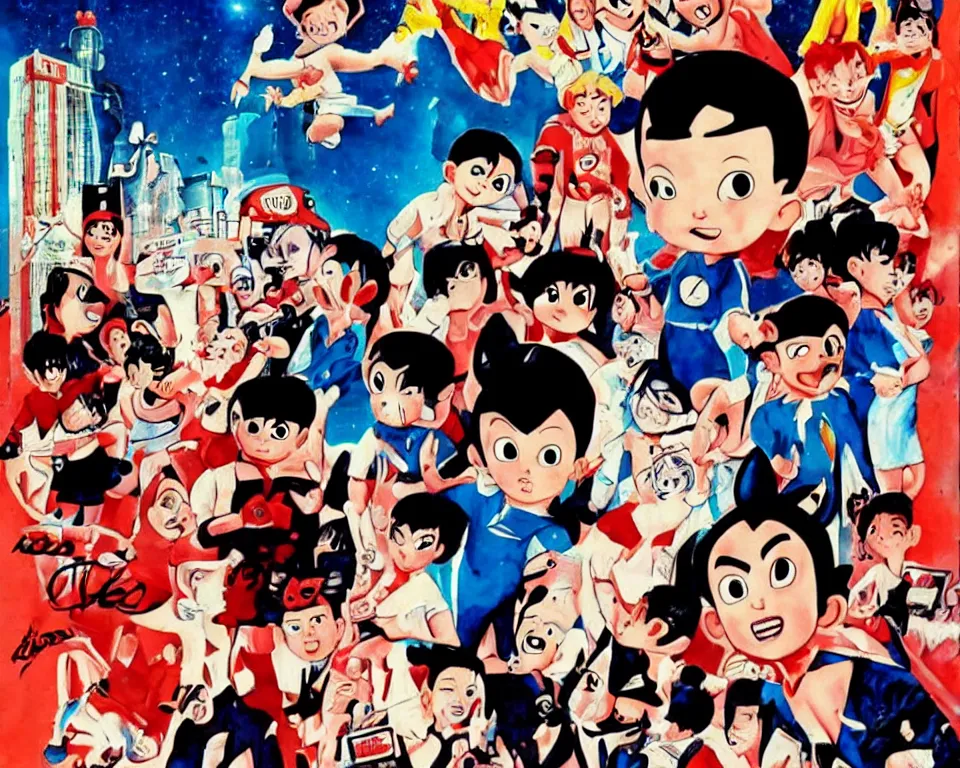 Prompt: a horror movie poster featuring Astro Boy in Las Vegas