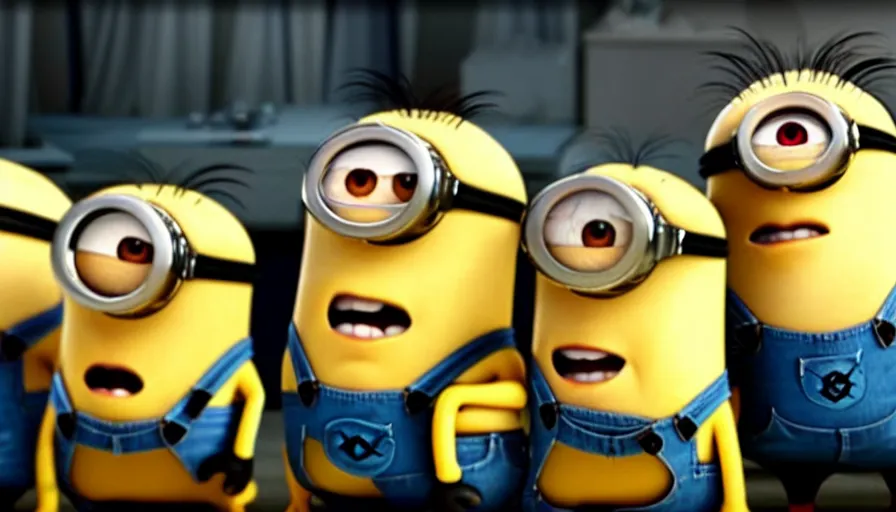 Image similar to fight!! club!!!!, fight!! club!!!! ((((the minions)))), movie still, directed by David fincher