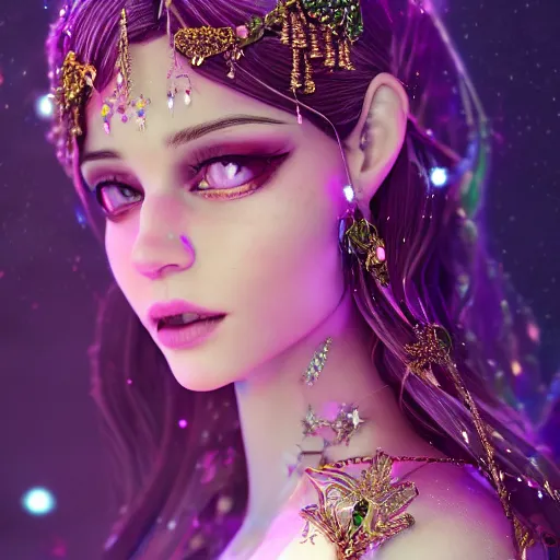 Image similar to portrait of fairy princess, glowing, ornate and intricate jewelry, jaw dropping beauty, glowing background lighting, white accent lighting, hyper detailed, fairy tale, 4 k octane render