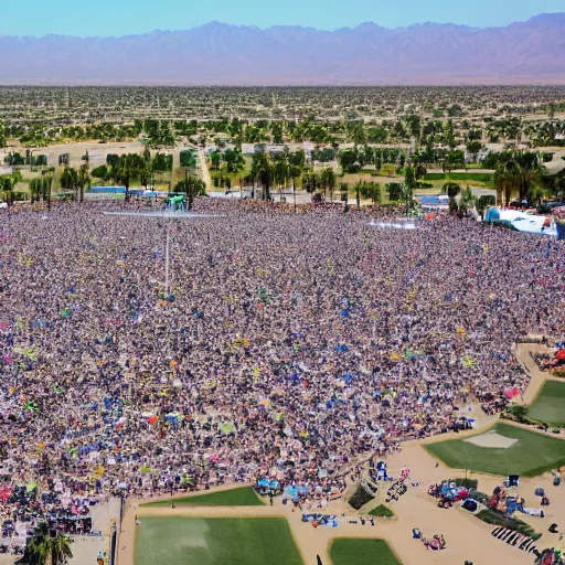 Prompt: bird eye view of coachella music festival