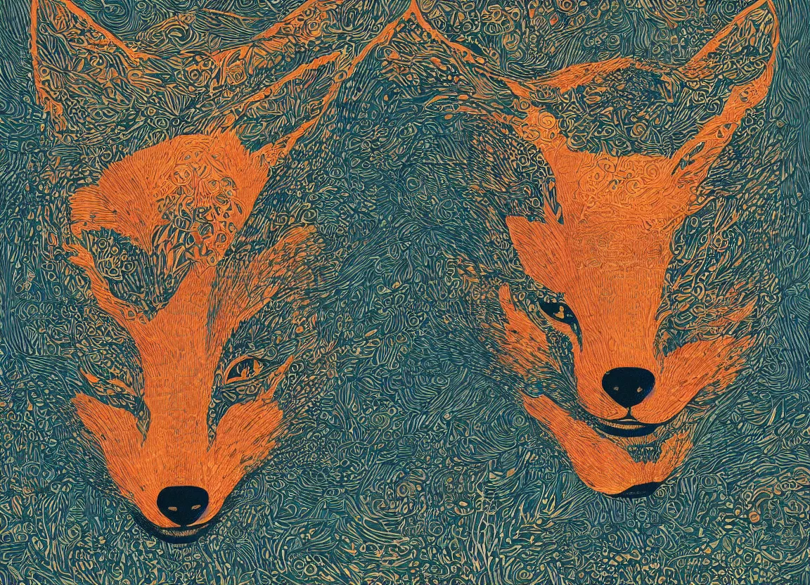 Image similar to a fox head by victo ngai, intricate