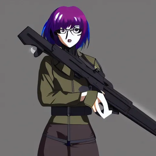 Image similar to Anime Major motoko kusanagi in all black uniform wielding a rifle, digital art