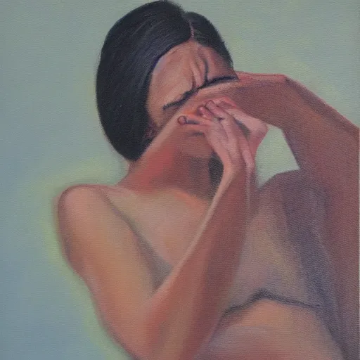 Prompt: the feeling of anxiety oil painting 1 9 9 1