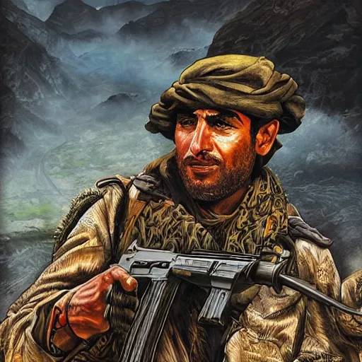 Image similar to a kurdish freedom fighter in the kurdish mountains art by martin ansin, highly detailed, 8 k, high resolution, award winning art, incredibly intricate