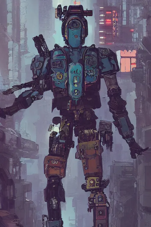 Image similar to cyberpunk mecha ninja borderland that looks like it is from borderlands and by feng zhu and loish and laurie greasley, victo ngai, andreas rocha, john harris