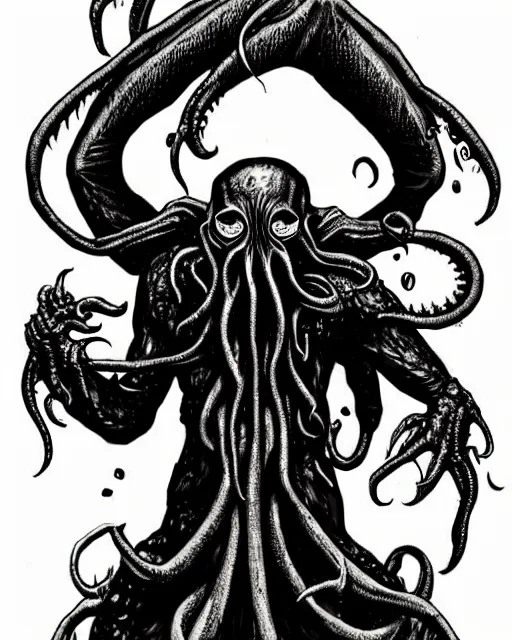 Image similar to cthulhu cultist in straitjacket!! black ink on paper, trending on artstation, beautiful, intricate, detailed