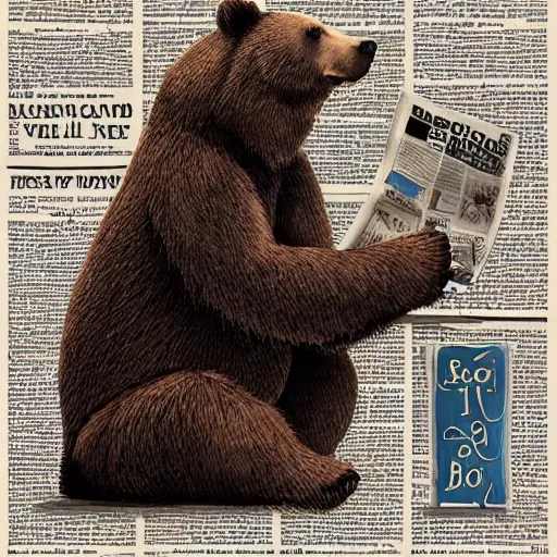 Image similar to a bear wearing a paisley shirt reading newspapers, highly detailed, portrait painting, illustration by scott gustafson and art station