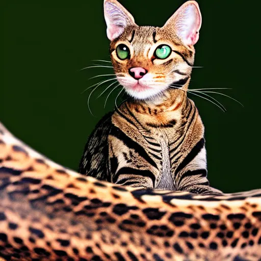 Image similar to a reptilian feline snake - cat - hybrid, animal photography