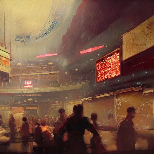Prompt: portrait of inside a movie theater in ancient china, artwork by gaston bussiere, craig mullins, trending on artstation - n 6