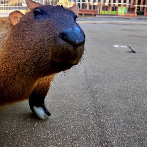 Prompt: an antropomorphic capybara wearing a suit