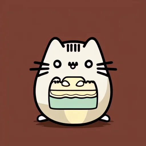 Image similar to Pusheen cat eating a small empanada 🥟, vector illustration, transparent background
