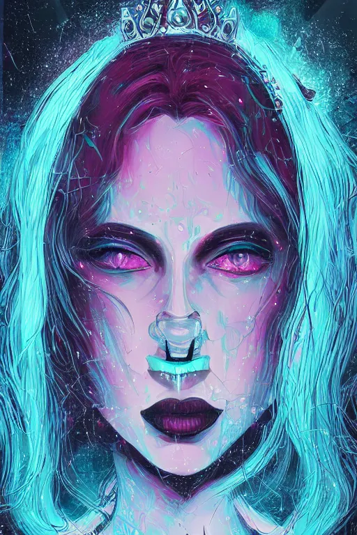 Image similar to portrait of jewel beautiful goth girl queen in the style of Rob Lefield and Dan Mumford , trending on artstation, digital art,surrealism ,macro,blueprint ,vaporwave ,