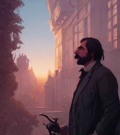 Image similar to Highly detailed portrait balzac in GTA V, Stephen Bliss, unreal engine, fantasy art by Greg Rutkowski, Loish, Rhads, ferdinand knab, Makoto Shinkai and Lois van baarle, ilya kuvshinov, rossdraws, Tom Bagshaw, global illumination, radiant light, detailed and intricate environment