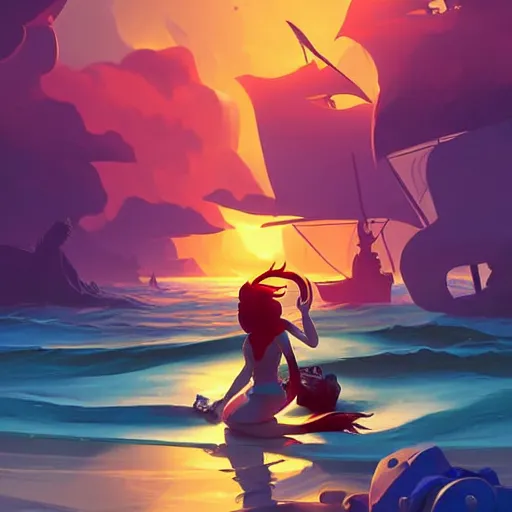 Image similar to painting mermaid treasure on sea of thieves game avatar hero smooth face median photoshop filter cutout vector, behance hd by jesper ejsing, by rhads, makoto shinkai and lois van baarle, ilya kuvshinov, rossdraws global illumination